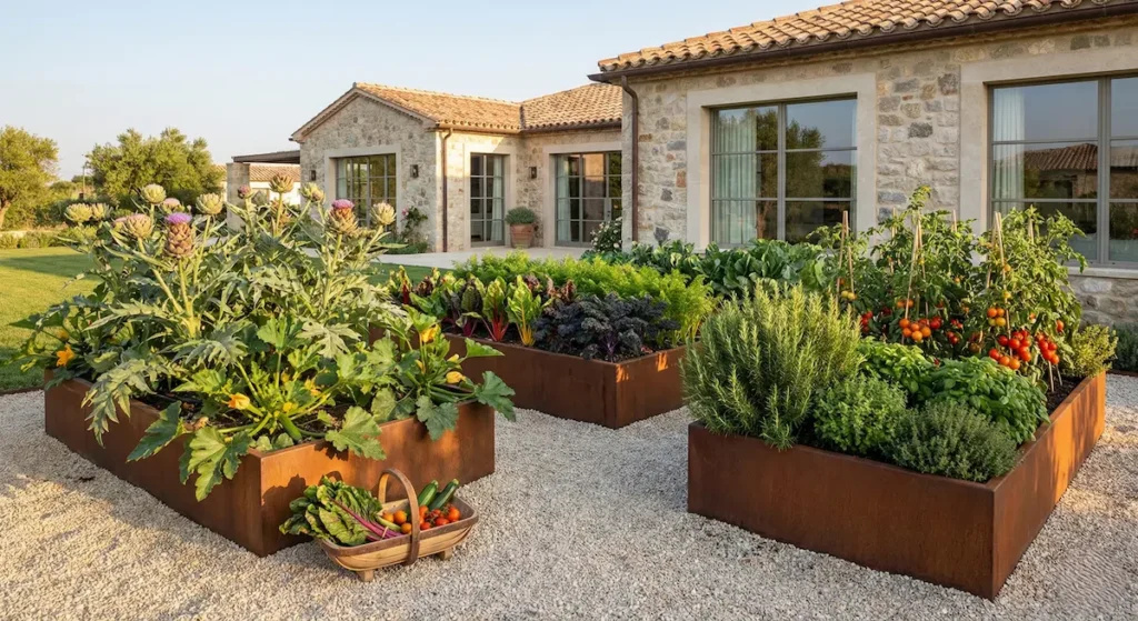 minihuerto sobreelevado en acero corten