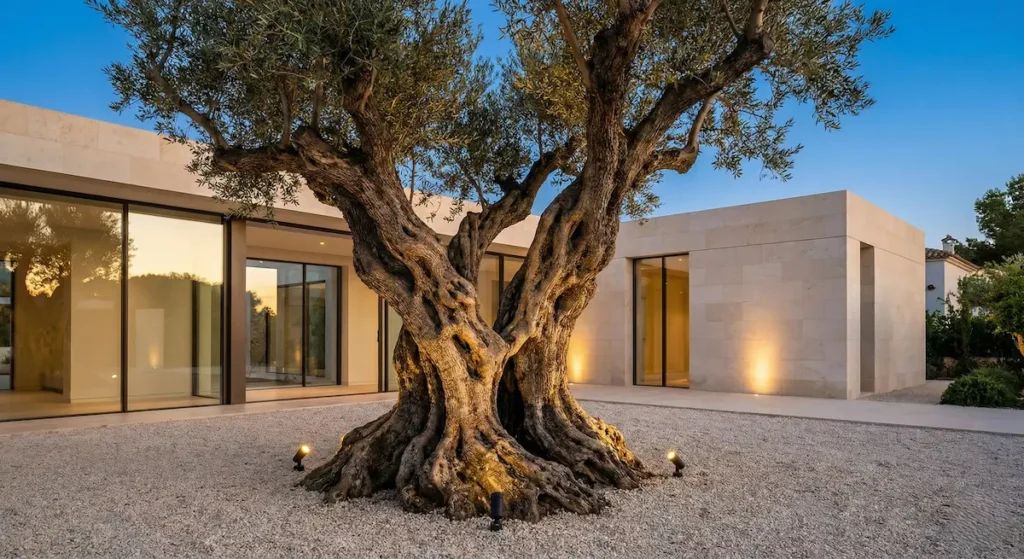 olivo centenario como punto focal en jardín 