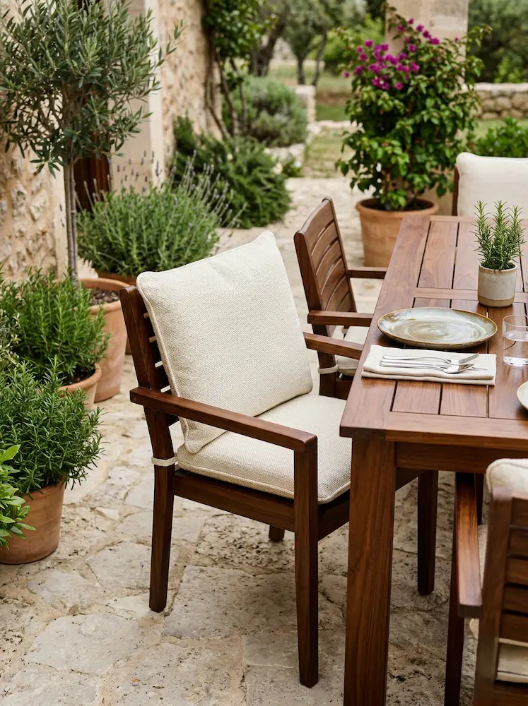 conjunto en madera tropical de mesa y sillones