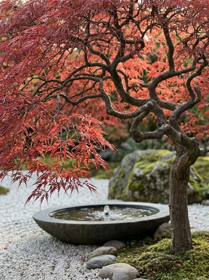 El Arce Japonés es la esencia de la sofisticación. Su crecimiento pausado y su estructura ramificada lo convierten en la escultura perfecta para espacios íntimos o jardines de sombra.