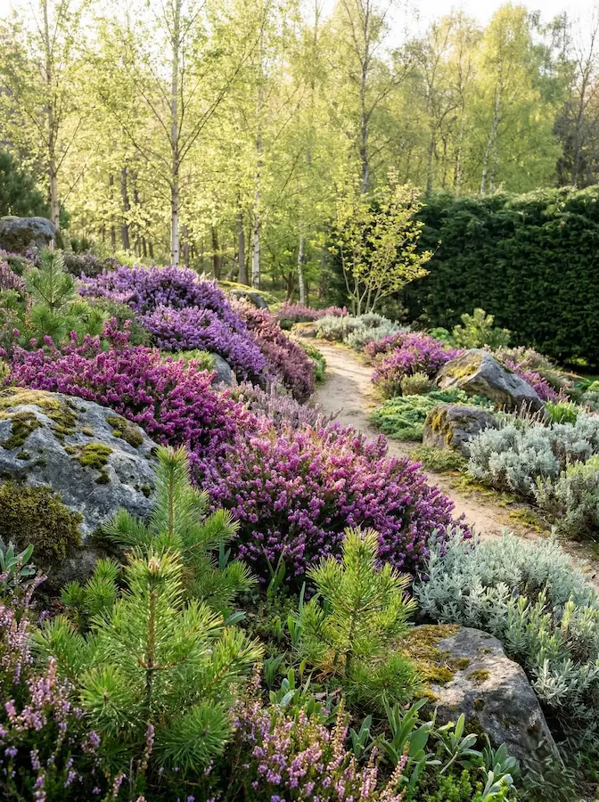 ladera tapizada de brezos y pinos enenanos