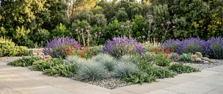 macizo con plantas de bajo mantenimiento ideales para xerojardinería