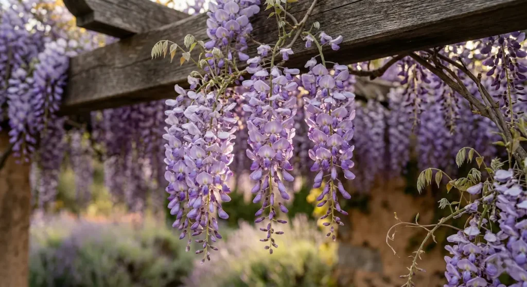 detalle de glicinia en floración