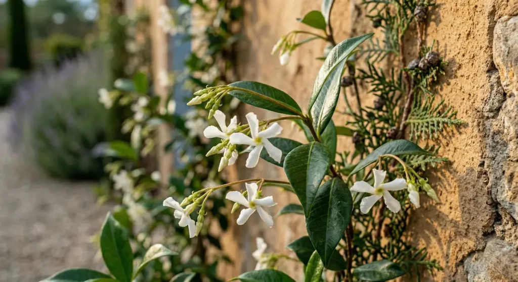 jazmín estrellado detalle hoja y flor