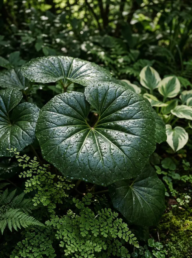 farfungium japonicum Su superficie brillante capta cualquier rastro de claridad, actuando como un espejo natural que ilumina los rincones más oscuros.