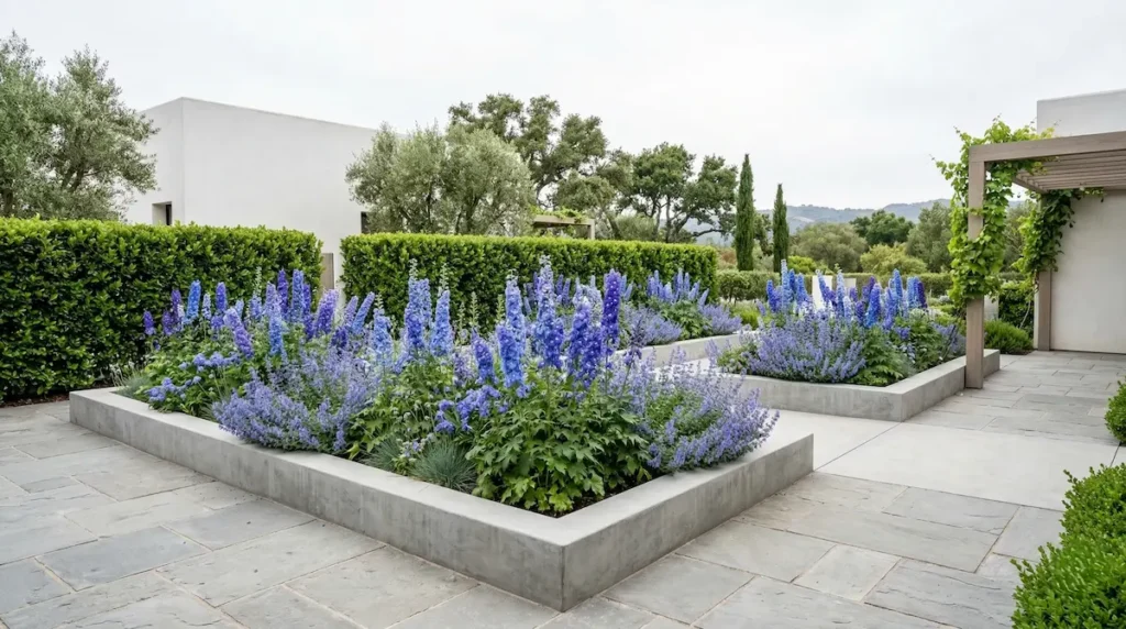 Agapantos, margaritas y hortensias se encargarán de romper la rigidez de las líneas rectas