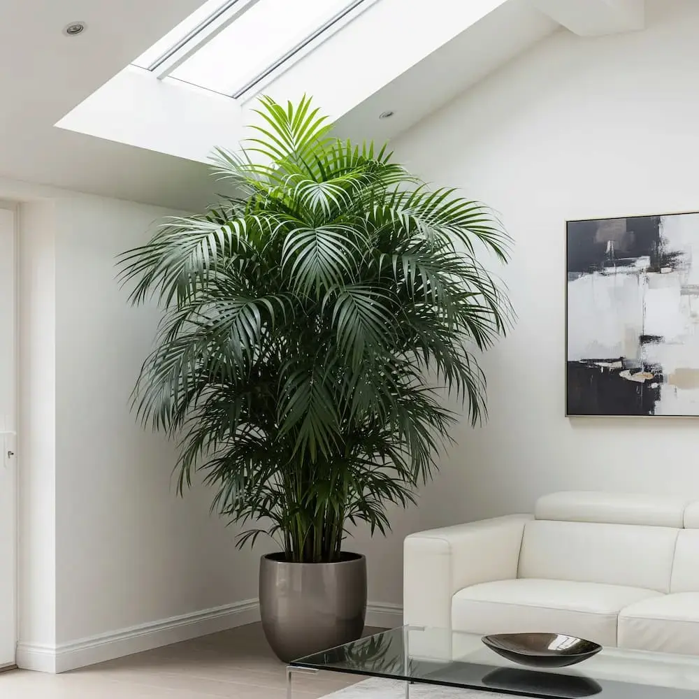 kentia en rincón luminoso con mobiliario moderno