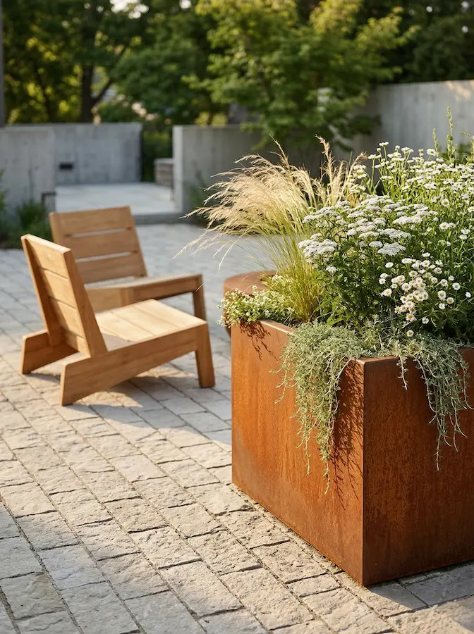 Geometría que contiene lo indómito: la precisión del metal frente a la volatilidad de las gramíneas.