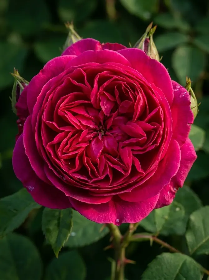 Su porte es vigoroso, casi como un pequeño trepador, lo que permite usarla para vestir muros bajos o celosías.