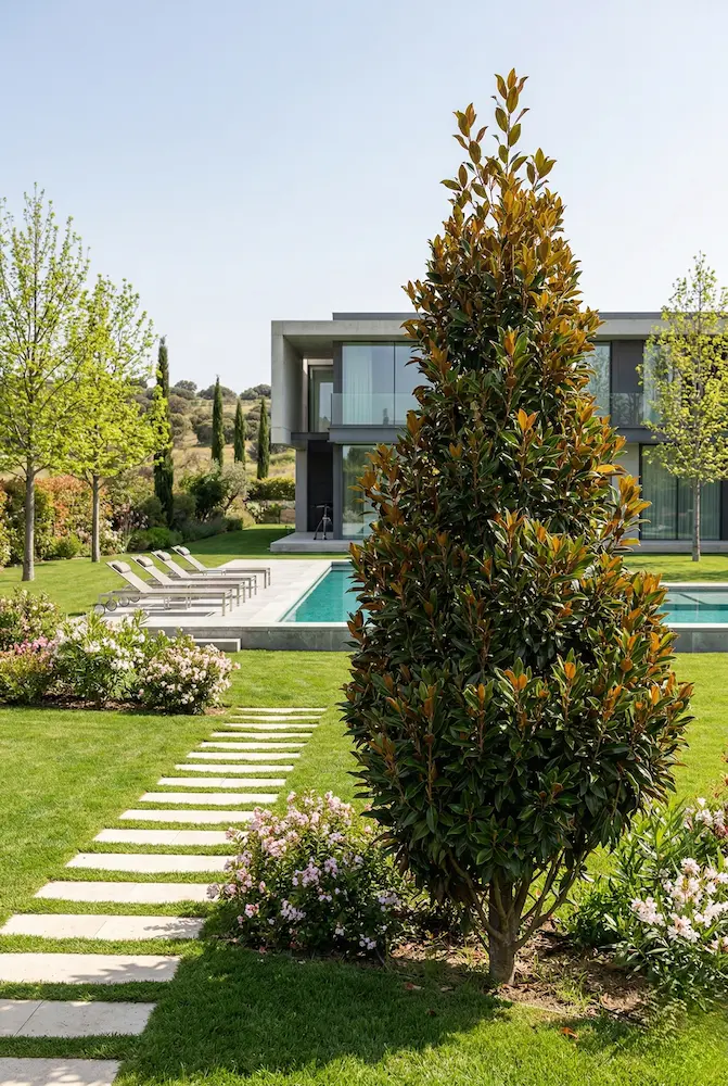 magnolia grandiflora punto focal en el jardín como elemento único