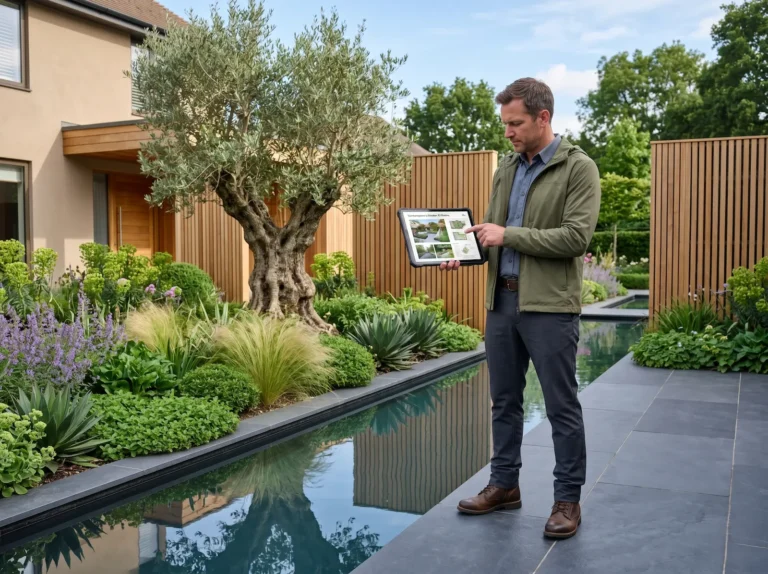 Paisajista presentando proyecto de jardinería