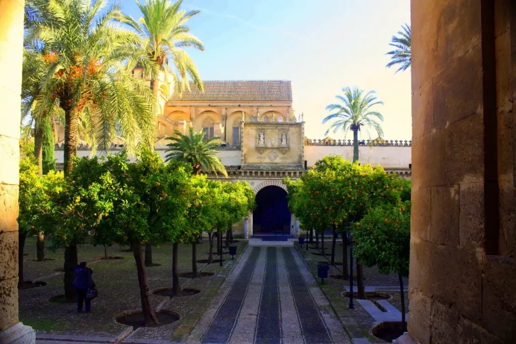 patio de los naranjos mezquita de córdoba, se adivina su sistema de reigo mediante atarajeas