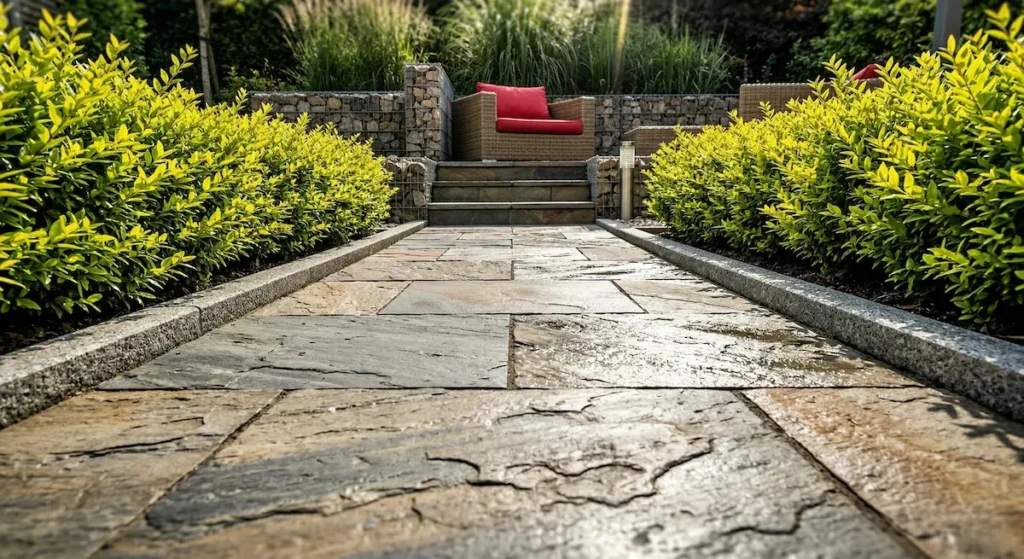 pavimento cerámico con apariencia natural imitación lajas con irregularidades