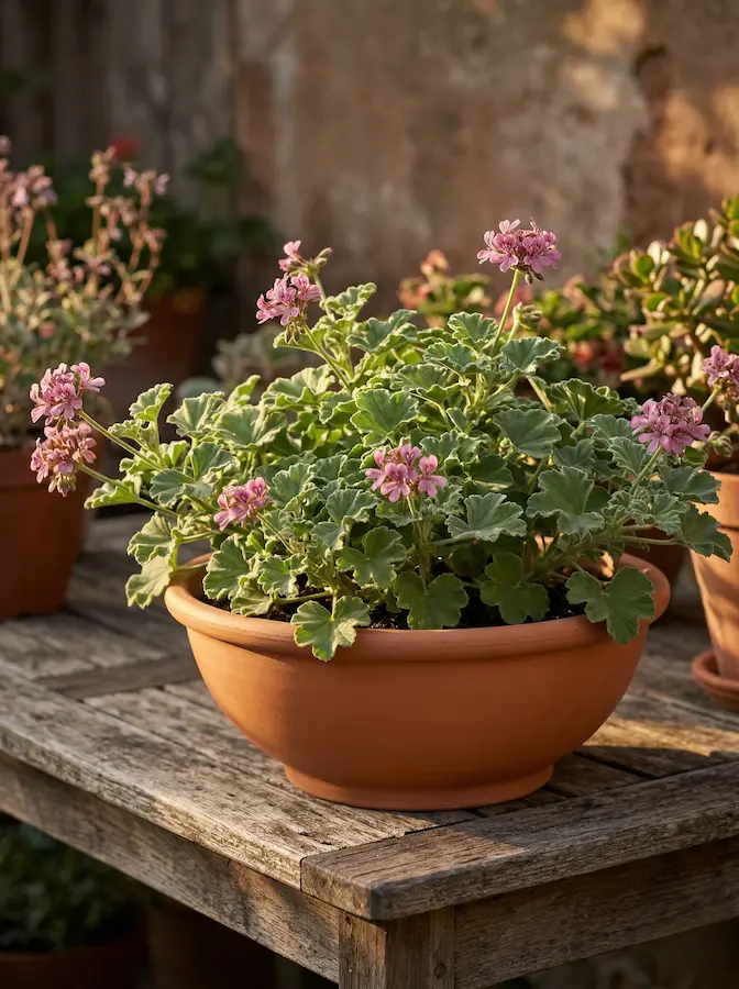 pelargonio capitata en flor. Geranio malvarrosa