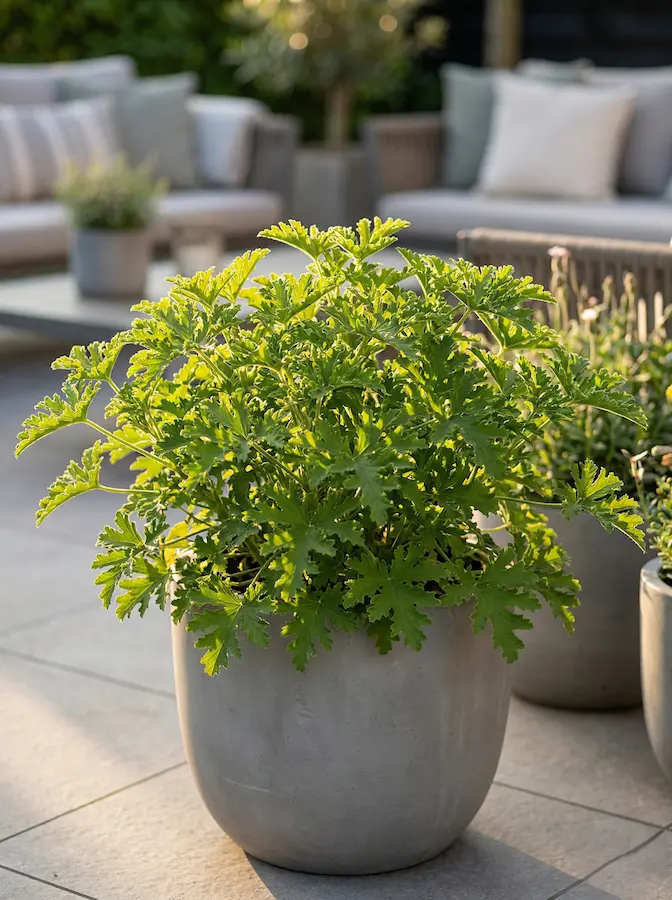 pelargonio citrosum perfecto antimosquitos en maceta moderna