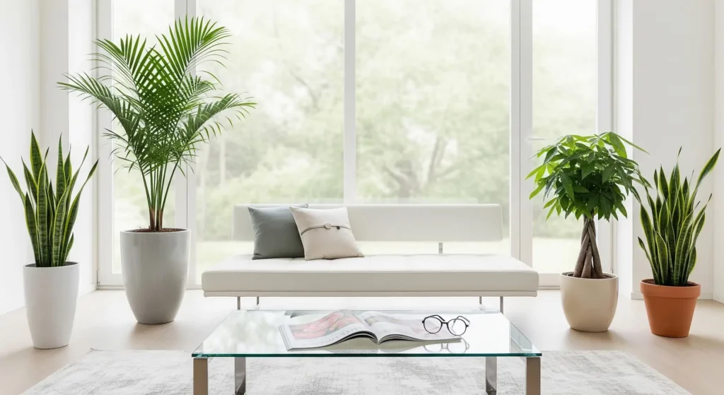 sala de espera, muy luminosa con planta de interior