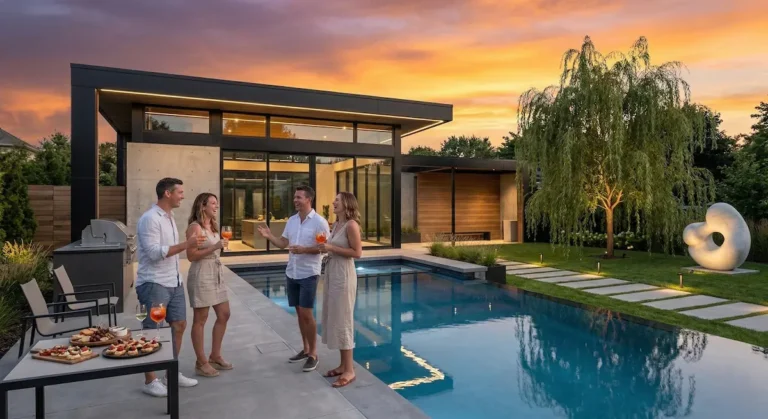 tomando aperitivo al atardecer en un ambiente amable y moderno