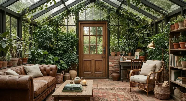 extensión de salón, biblioteca con plantas de interior, tranquilidad y elegancia