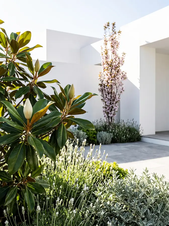 magnolia grandiflora y prunus amanogawa