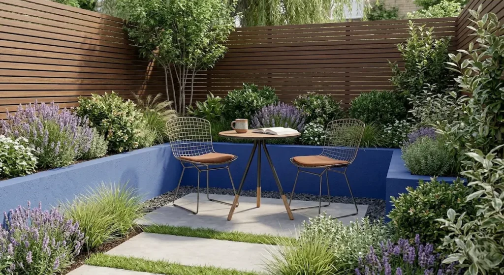 En lugar de muebles macizos que bloquean la luz, elige sillas de estructura de alambre metálico y mesas de líneas finas. Este tipo de mobiliario permite que la vista lo atraviese, haciendo que el rincón parezca más amplio.