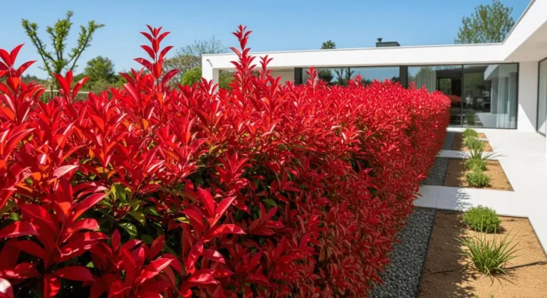 seto de photinia carre rouge un rojo vibrante en sus nuevos brotes