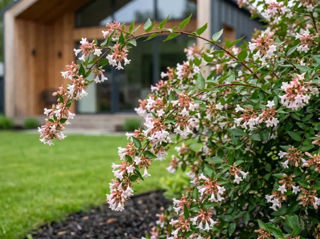 abelia grandiflora plano medio vista flor y hojas