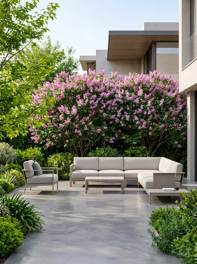 lilas de Preston o Syringa x prestoniae envergadura y follaje rugoso los convierten en candidatos ideales para crear pantallas vegetales de separación entre chalets o límites visuales elegantes.