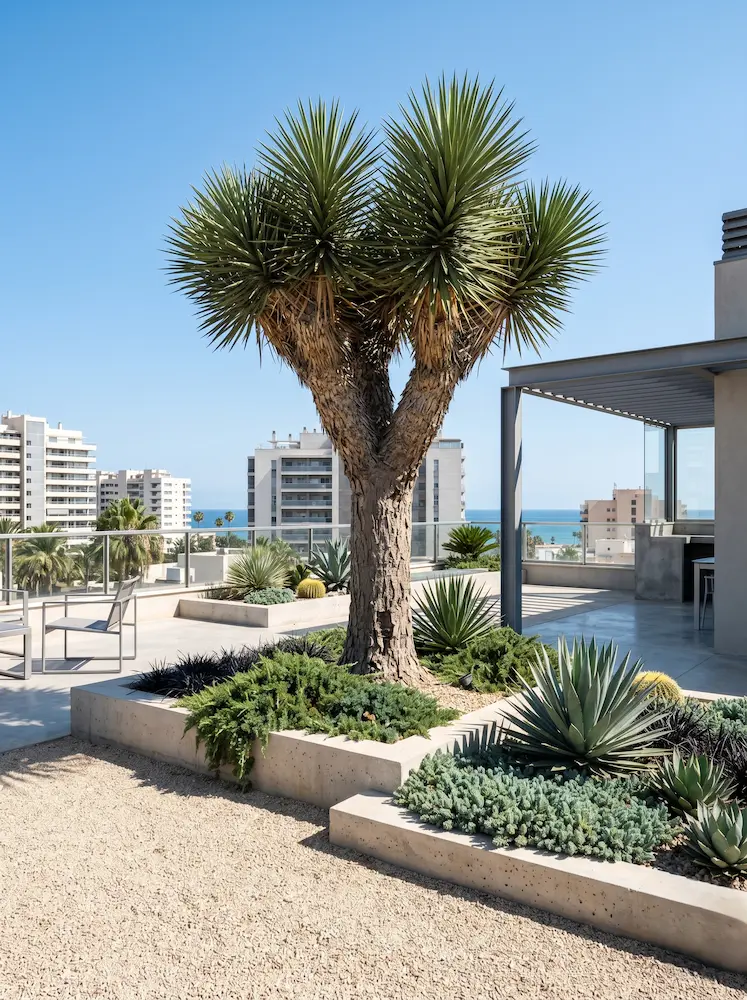 Yucca brevifolia en terraza mediterránea