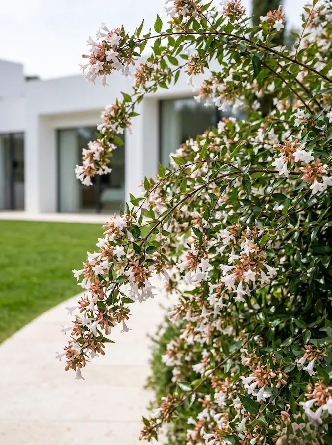 abelia grandiflora primer plano con flor y ramas caedizas