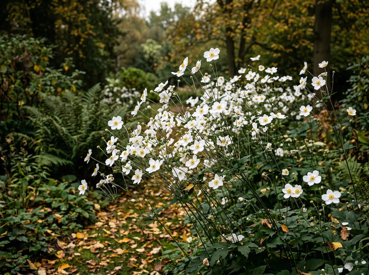 La Anemone japonica aporta una luminosidad y una calidad visual únicas al final de la temporada.