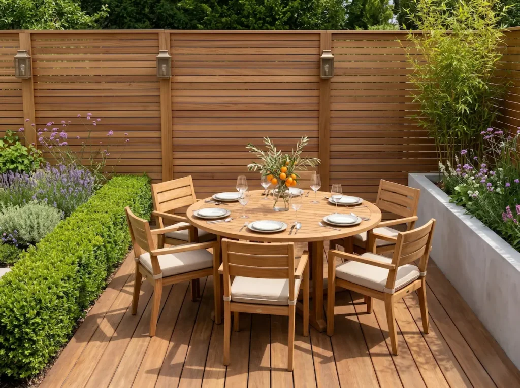 mobiliario y paramentos y suelo en teca