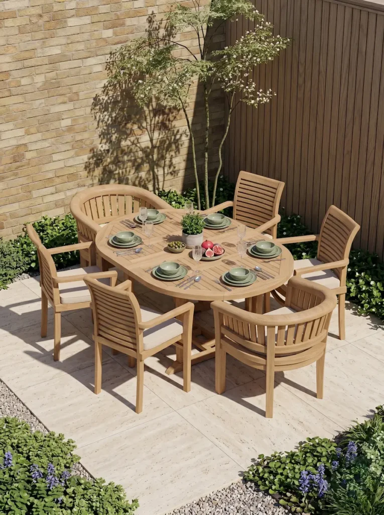 conjunto comedor 4 sillas y 2 sillones mesa en teca