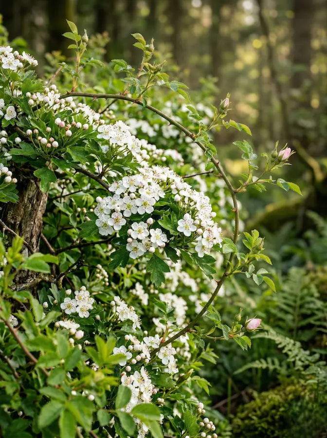 crataegus monogyna y rosa canina un seto florido