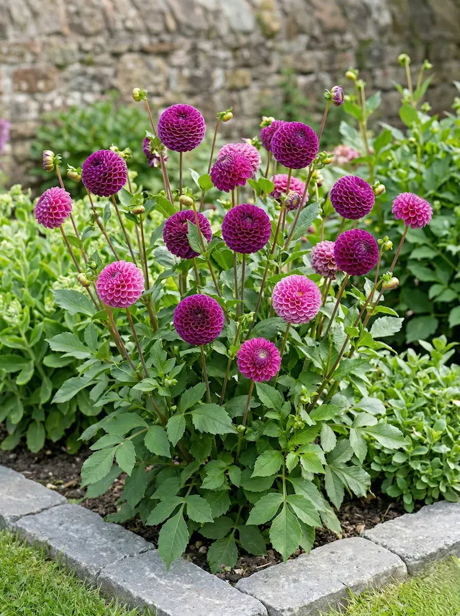 dalias en macizo de jardón en grupo