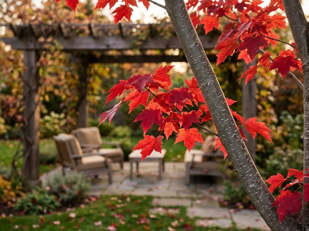 detalle de hoja de arce rojo en otoño