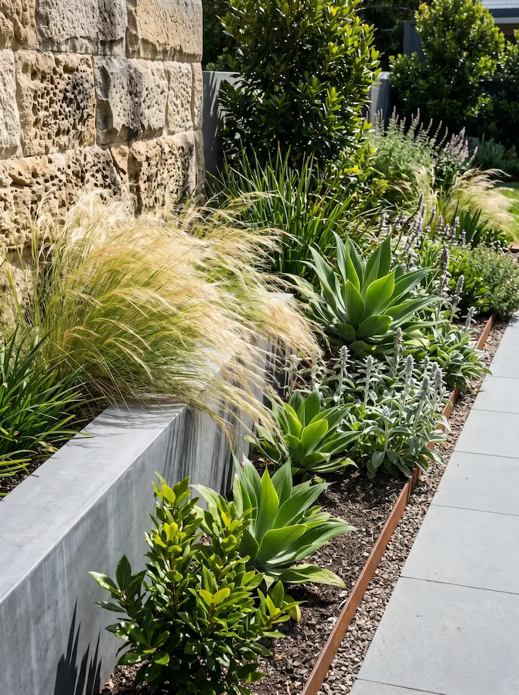 avena colgante (Nassella tenuissima), se establece un nexo vegetal vibrante, elevando la composición a un nivel de calidad superior que enriquece la experiencia sensorial del habitante.