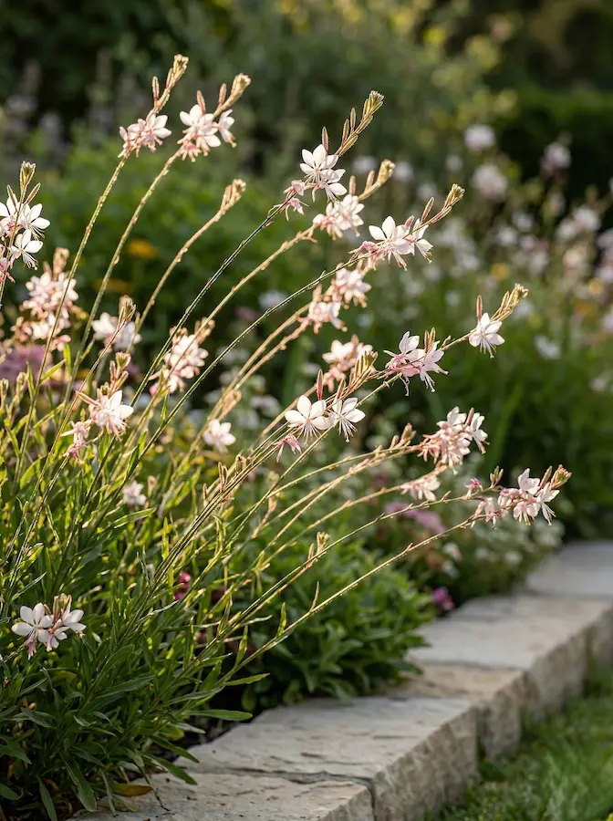 varas etéreas de la Gaura introducen movimiento y suavizan la arquitectura del jardín