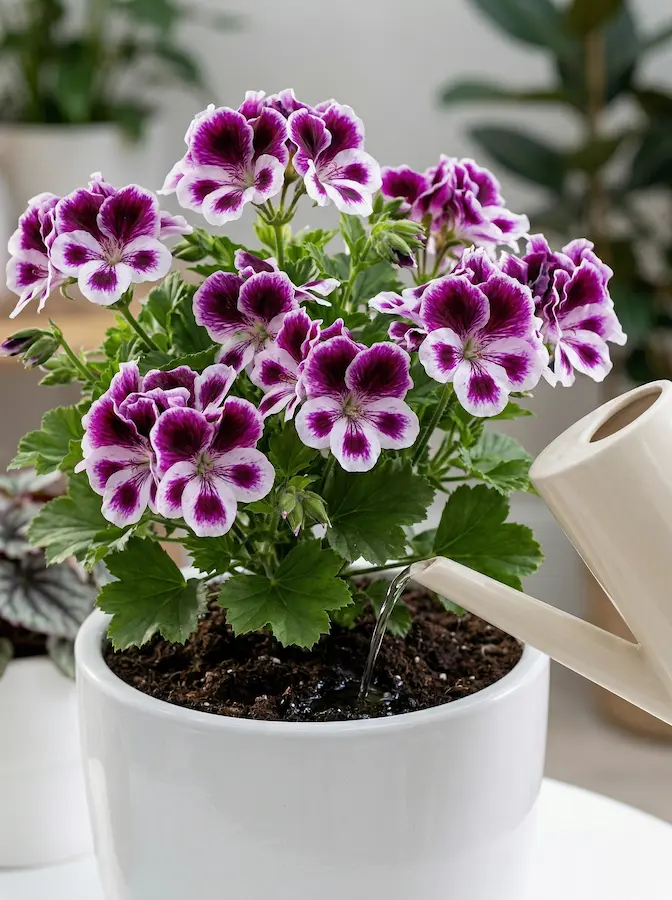 pelargoniun grandiflora bien cuidado con regulación de riego