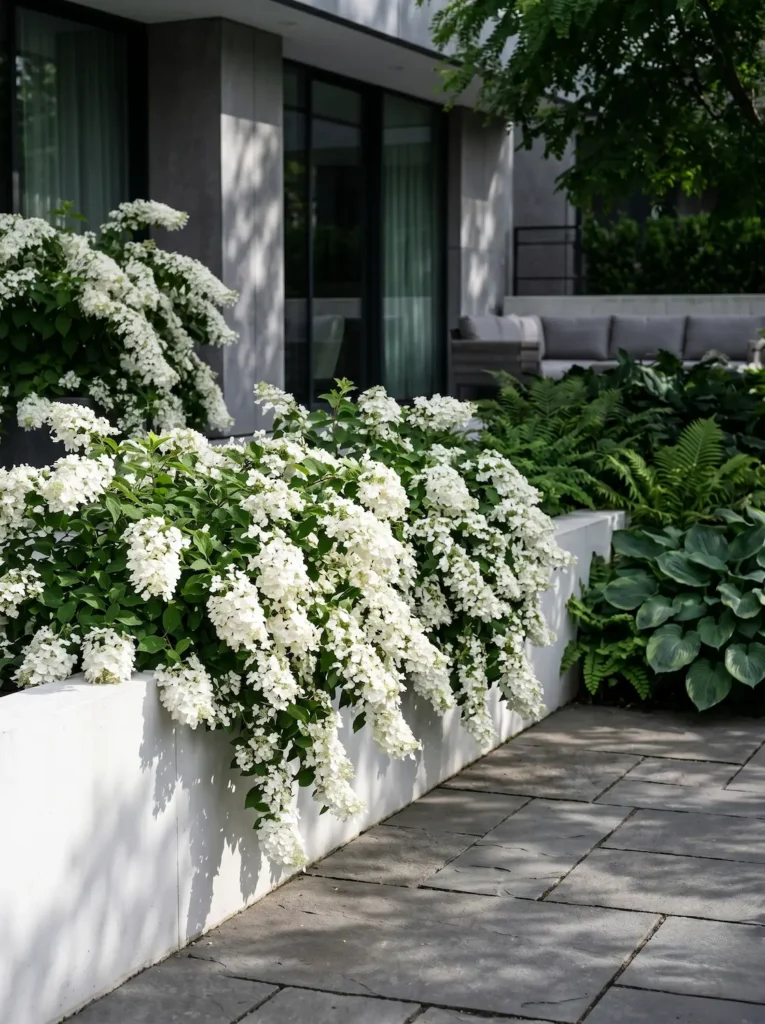 hortensia runaway bride en sombra de patio fresco