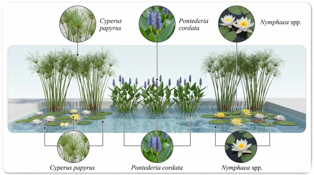 infografía con combinaciones para pontederia cordata 