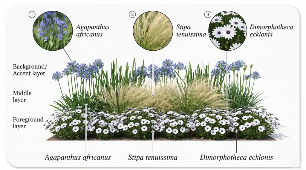 infografía con dimorphoteca y agapanthus