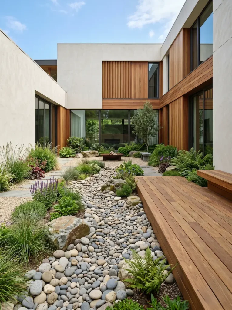 Esferas de roca pulida y texturas suaves descansan sobre la tierra, evocando el fluir incesante de corrientes acuáticas en entornos donde el agua ya no está presente