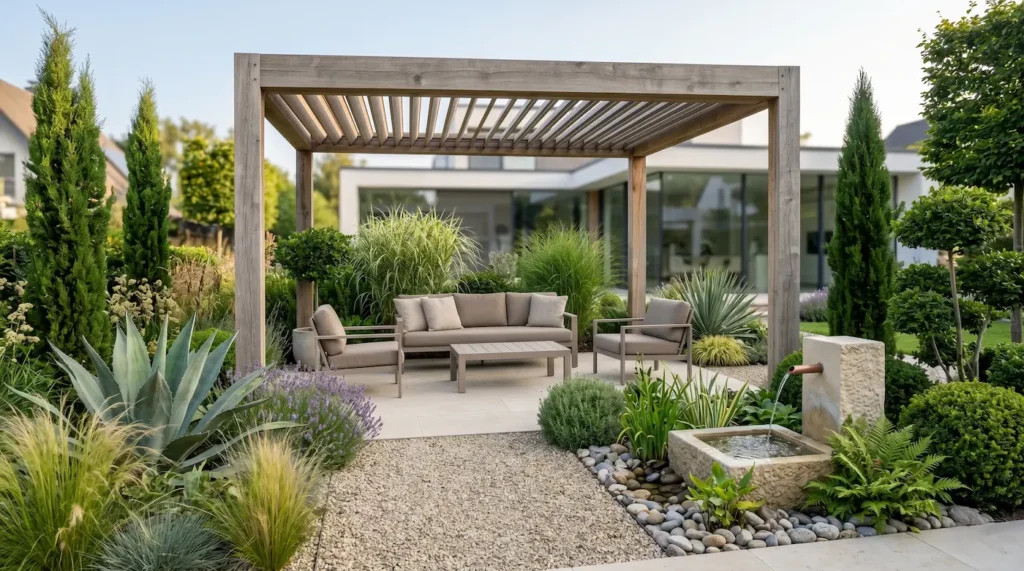 jardines con encanto 5 jardinesconestiloblog Diseño de jardines con encanto mostrando una integración paisajística de excelencia con zonas de sombra y mobiliario neutro