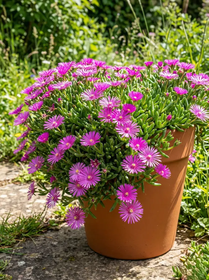 lampranthus o uña de gato resistente al sol y la sequía con flores de colores muy vivos