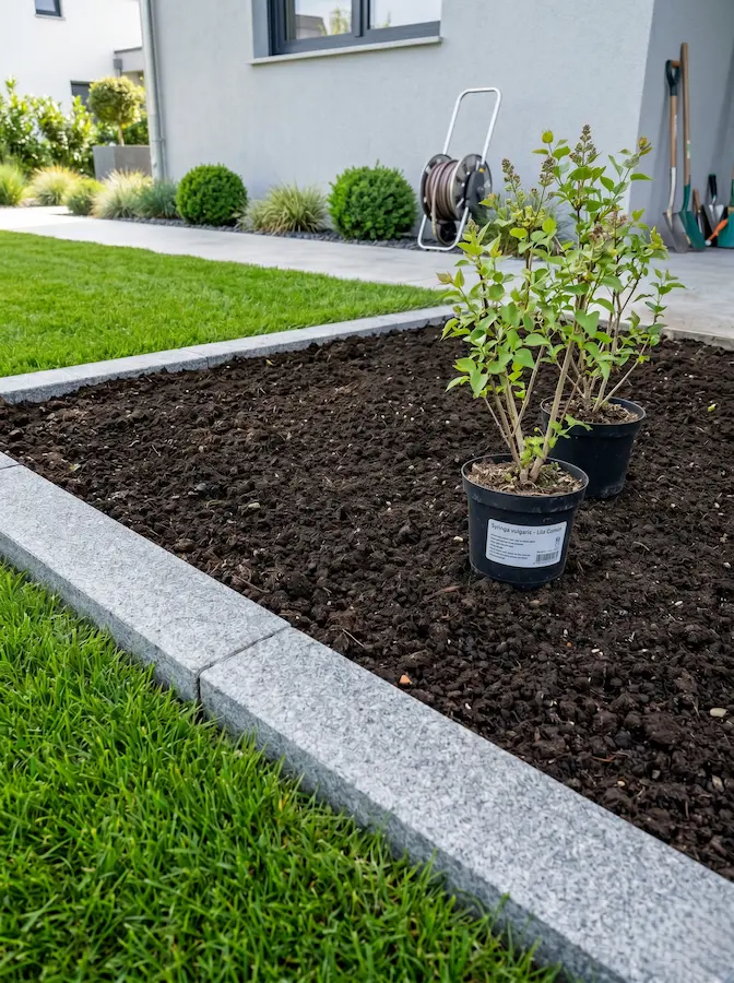 lilos en maceta listos para ser plantados en terreno preparado