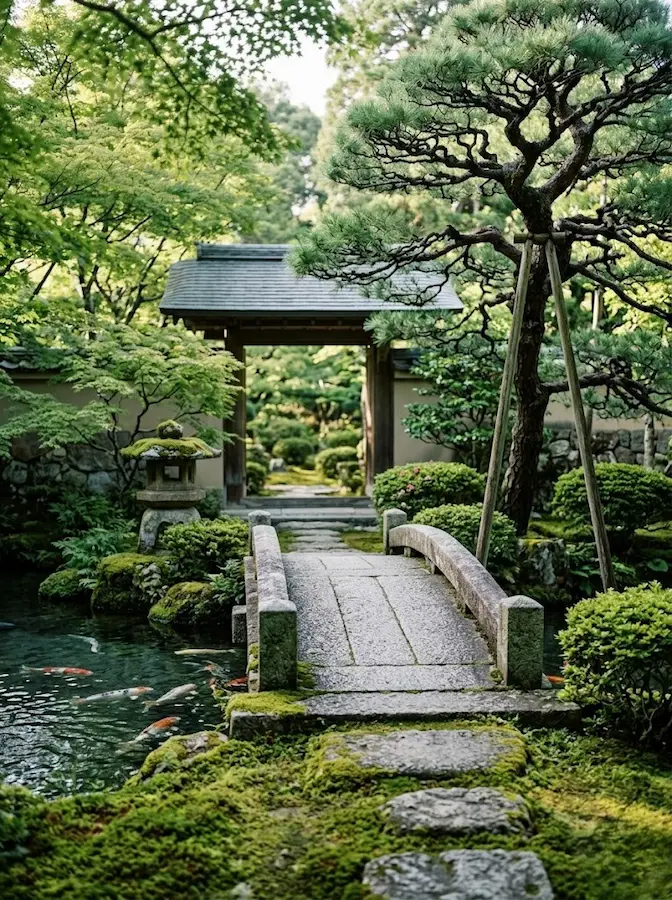 acceso a jardín a través de puente