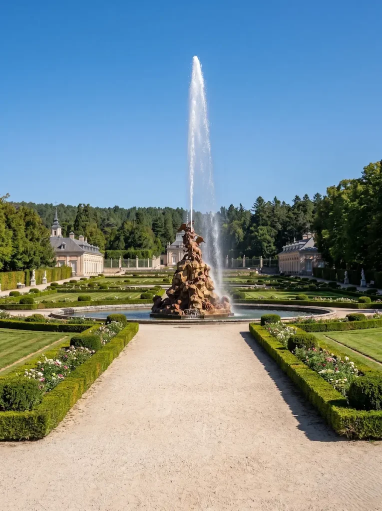 vista de parterres en avenida principal jardines de la Granja de Sa Ildefonso