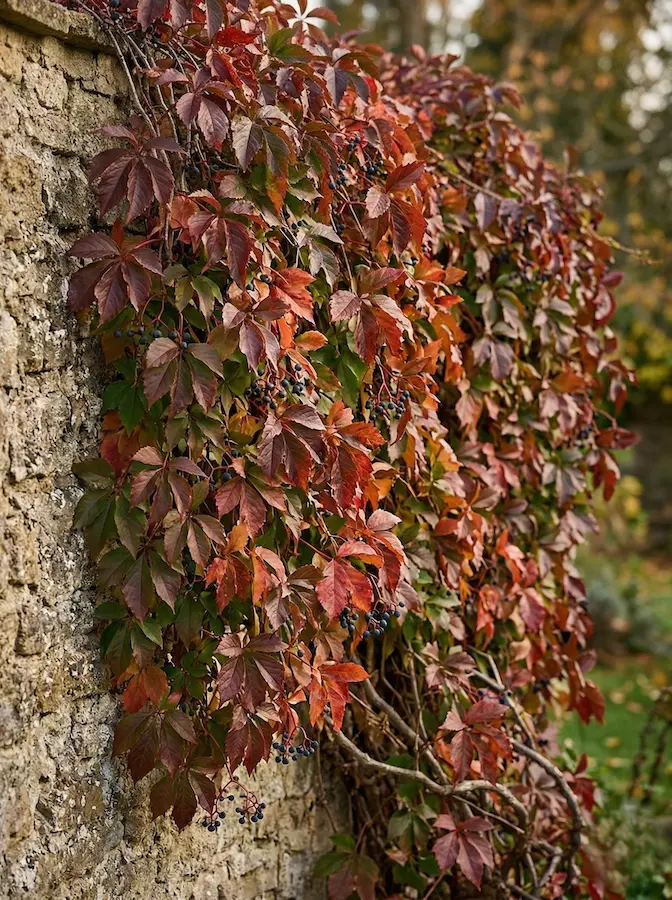 parra virgen adherida a muro de piedra