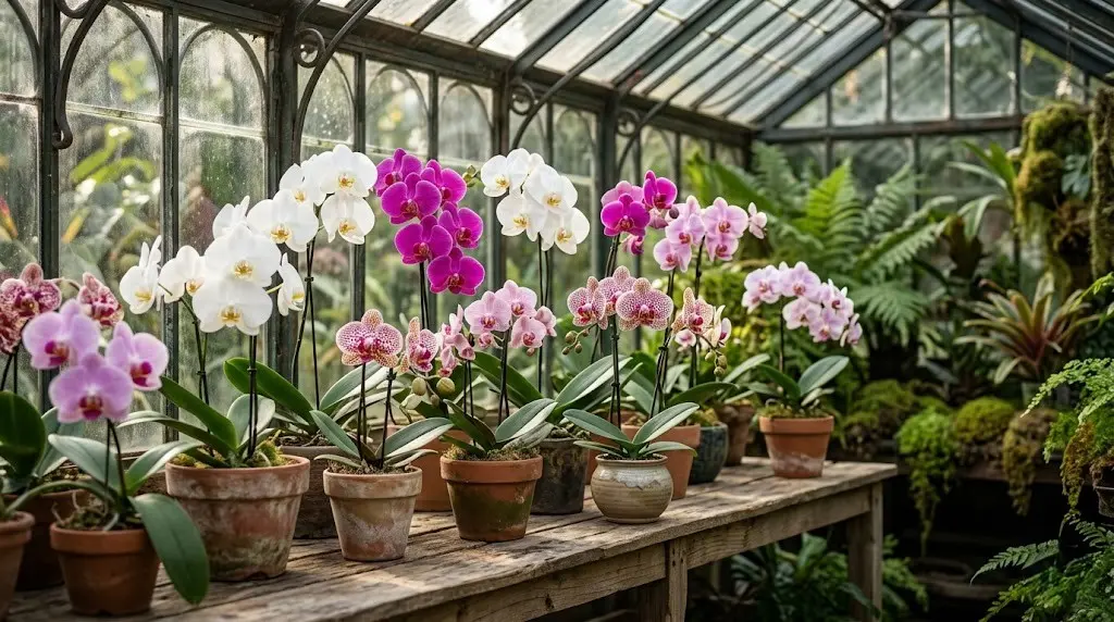 bodegón de phalaenopsis en invernadero