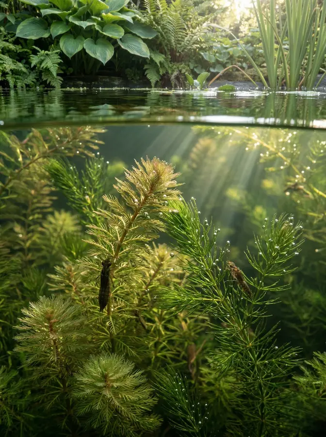 plantas, como el Ceratophyllum demersum o la Elodea canadensis, trabajan incansablemente absorbiendo nutrientes